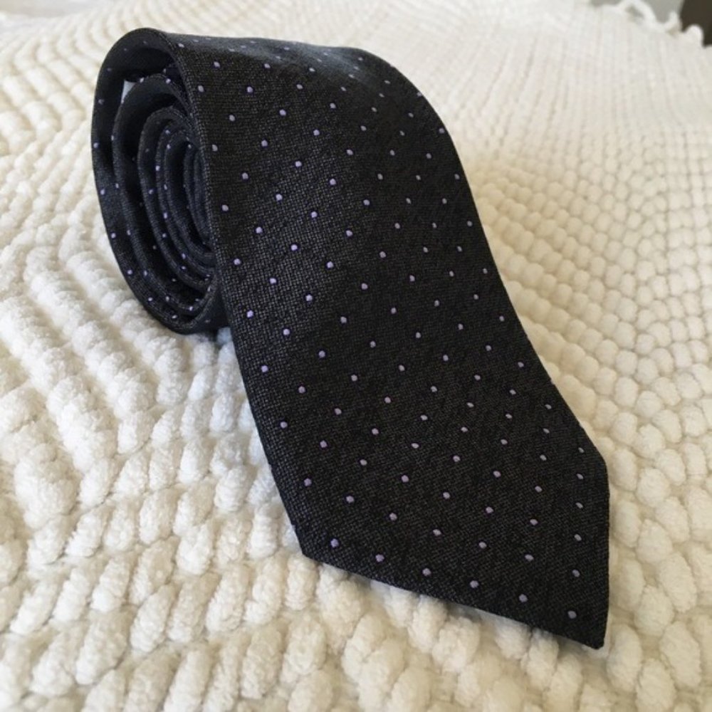 DKNY Gray and Lavender Polka Dot Tie